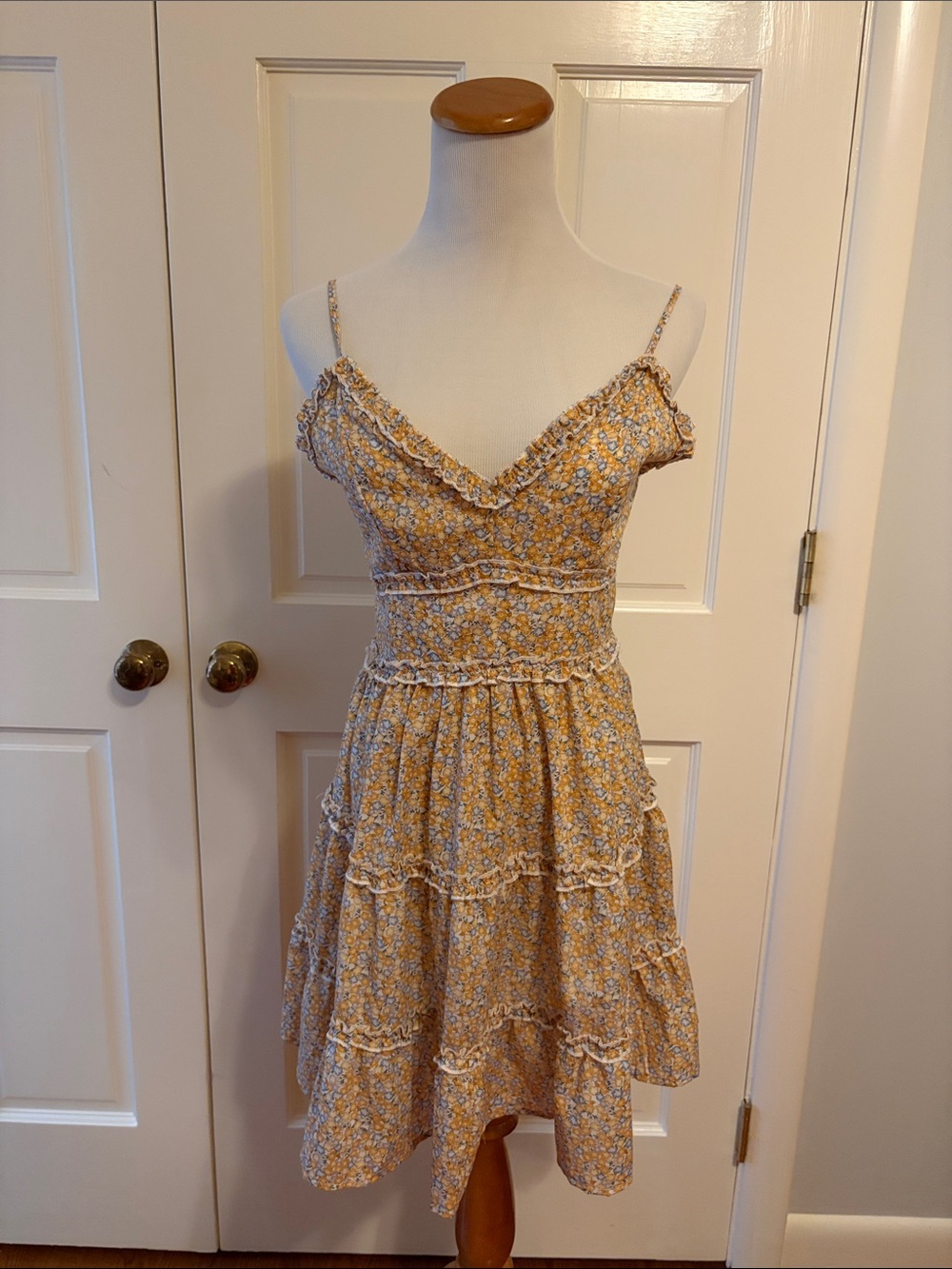 Yellow Floral Tiered Sundress with Ruffle Trim